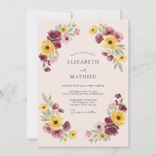 Invitation Mariage Floral Fantaisiste Bourguignon