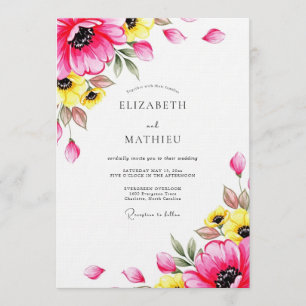 Invitation Mariage Floral Fantaisiste Fuchsia