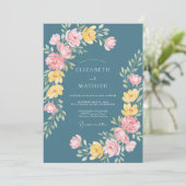 Invitation Mariage Floral Fantaisiste Sarcelle (Debout devant)