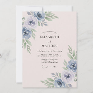 Invitation Mariage Floral Fard à Joues Bleu Poudre