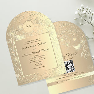 Invitation Mariage floral Faux Gold Foil