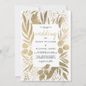 Invitation Mariage floral feuillage doré blanc sophistiqué (Devant)
