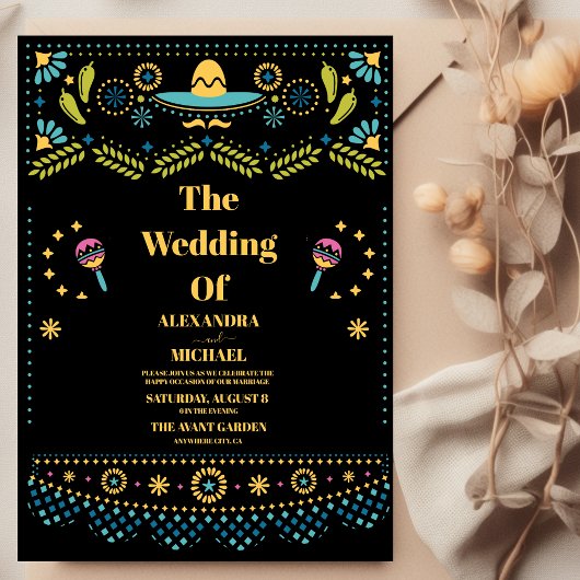 Invitation Mariage Floral Fiesta Folkart mexicain