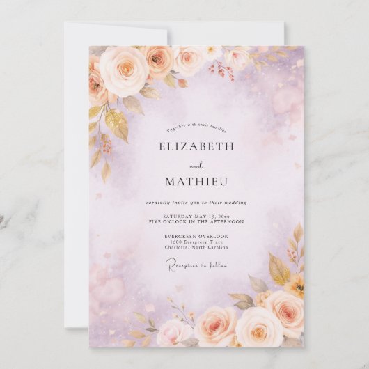 Invitation Mariage Floral Fleur de Pêcher (Devant)