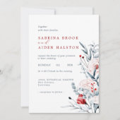 Invitation Mariage Floral Fleur Rouge Et Bleu (Devant)