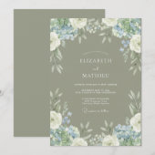 Invitation Mariage Floral Fleur Sage (Devant / Derrière)