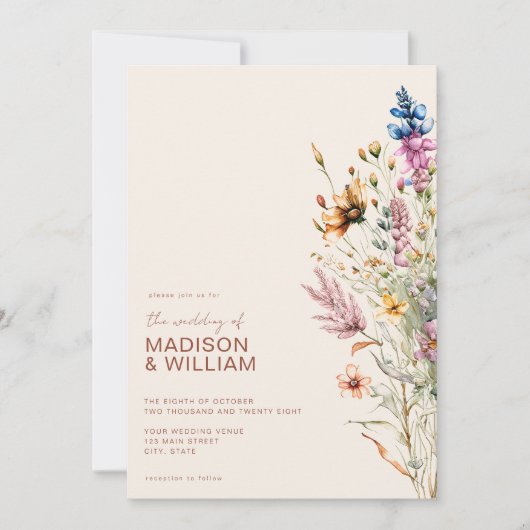 Invitation Mariage Floral Fleur sauvage Boho moderne (Devant)