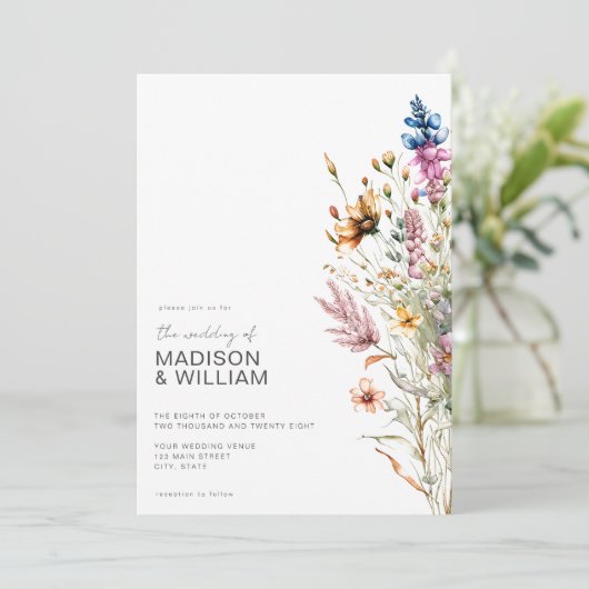 Invitation Mariage Floral Fleur sauvage Boho moderne (Debout devant)