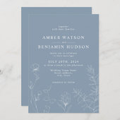 Invitation Mariage floral Fleur sauvage élégant en ardoise bl (Devant / Derrière)