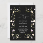 Invitation Mariage Floral Fleur sauvage élégant noir et blanc (Devant)