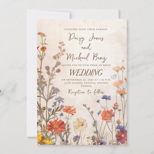 Invitation Mariage Floral Fleur sauvage rustique (Devant)
