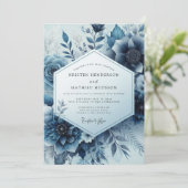 Invitation Mariage Floral Fleurissant Bleu de Minuit (Debout devant)