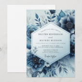 Invitation Mariage Floral Fleurissant Bleu de Minuit (Devant / Derrière)
