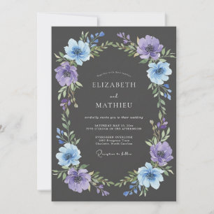 Invitation Mariage Floral Fleurissant Bleu Lavande