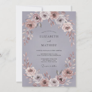 Invitation Mariage Floral Fleurissant Mauve Romance