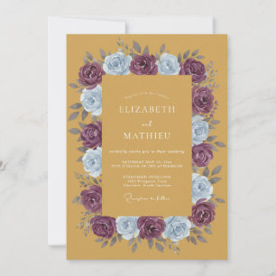 Invitation Mariage Floral Fleurissant Moutarde et Prune