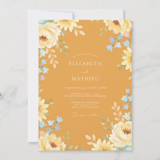 Invitation Mariage Floral Fleurissant Ocre (Devant)
