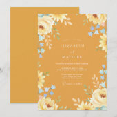 Invitation Mariage Floral Fleurissant Ocre (Devant / Derrière)
