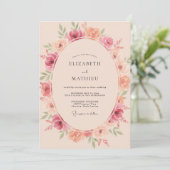 Invitation Mariage Floral Fleurissant Rose Pêche (Debout devant)