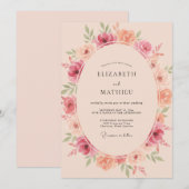 Invitation Mariage Floral Fleurissant Rose Pêche (Devant / Derrière)