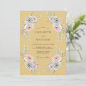Invitation Mariage Floral Fleurissant Teinte Ocre (Debout devant)