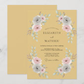 Invitation Mariage Floral Fleurissant Teinte Ocre (Devant / Derrière)