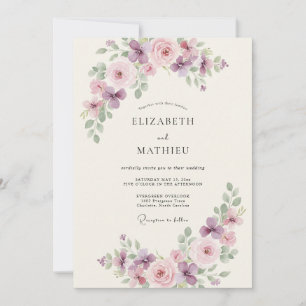 Invitation Mariage Floral Fleurissant Violet Pâle