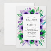 Invitation Mariage Floral Fleurissant Violet Vert (Devant / Derrière)
