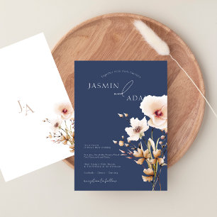 Invitation Mariage Floral Fleurs Sauvages Rose Bleu Marine Ca