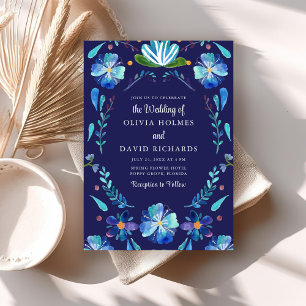 Invitation Mariage Floral Floral bleu mexicain