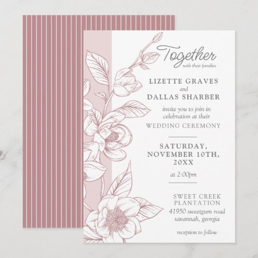 Invitation Mariage floral flush de fleurs de Magnolia méridio (Devant / Derrière)