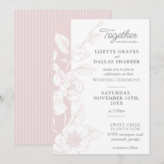 Invitation Mariage floral flush de fleurs de Magnolia méridio (Devant / Derrière)