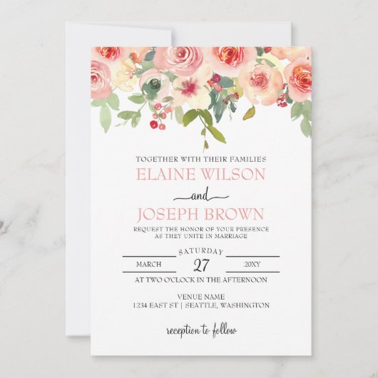 Invitation Mariage floral flush moderne (Devant)