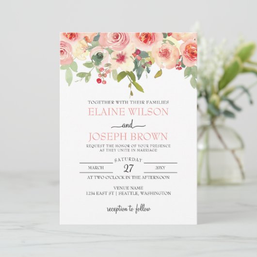 Invitation Mariage floral flush moderne (Debout devant)