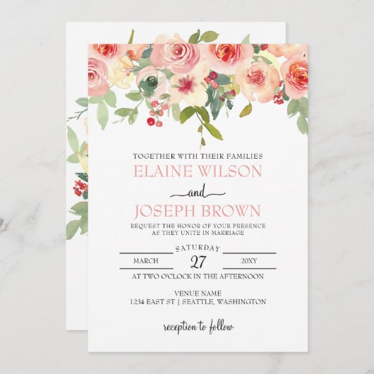 Invitation Mariage floral flush moderne (Devant / Derrière)