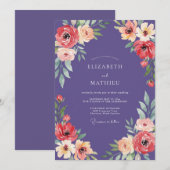 Invitation Mariage Floral Foncé de Deep Purple (Devant / Derrière)