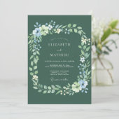 Invitation Mariage Floral Foncé de Vert Sauge (Debout devant)