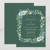 Invitation Mariage Floral Foncé de Vert Sauge (Devant / Derrière)