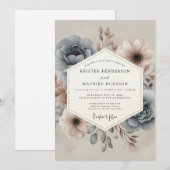 Invitation Mariage Floral Foncé et Brumeux (Devant / Derrière)