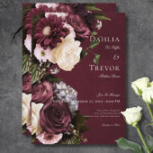 Invitation Mariage floral foncé et épais bordeaux et crème