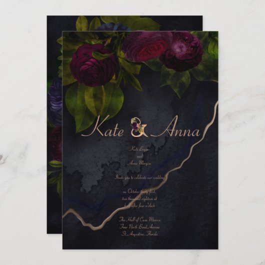 Invitation Mariage floral foncé et moody (Devant / Derrière)