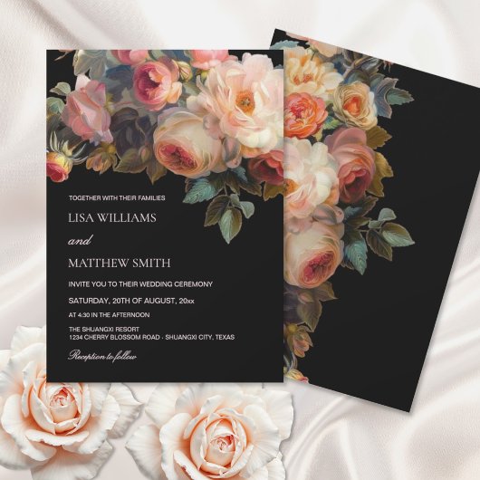 Invitation Mariage Floral Foncé Fleur Rose