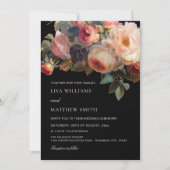Invitation Mariage Floral Foncé Fleur Rose (Devant)