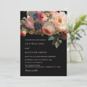 Invitation Mariage Floral Foncé Fleur Rose (Debout devant)