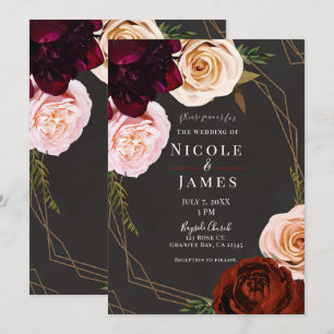 Invitation Mariage Floral Foncé Moderne Brun Rustique & Or
