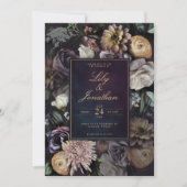 Invitation Mariage floral foncé Moody Night violet Lavande (Devant)