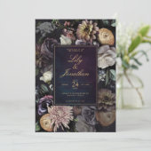 Invitation Mariage floral foncé Moody Night violet Lavande (Debout devant)