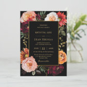 Invitation Mariage floral foncé Moody Orange Bourgogne (Debout devant)