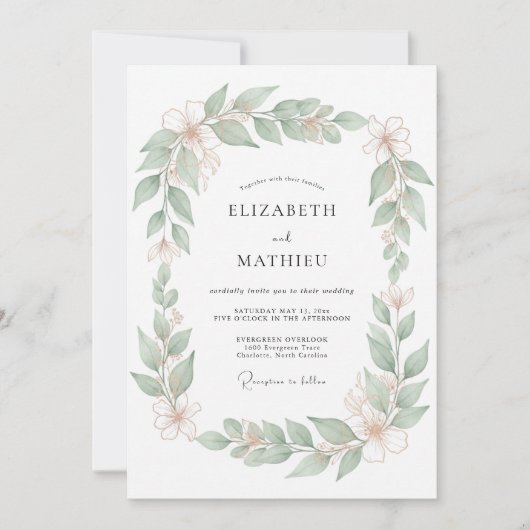 Invitation Mariage Floral Frais Sage (Devant)