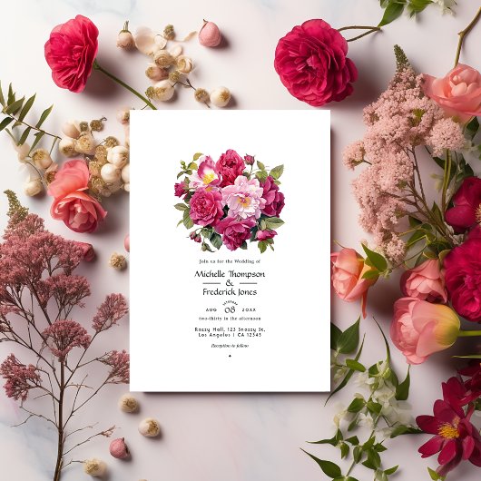 Invitation Mariage Floral Framboise Vibrant